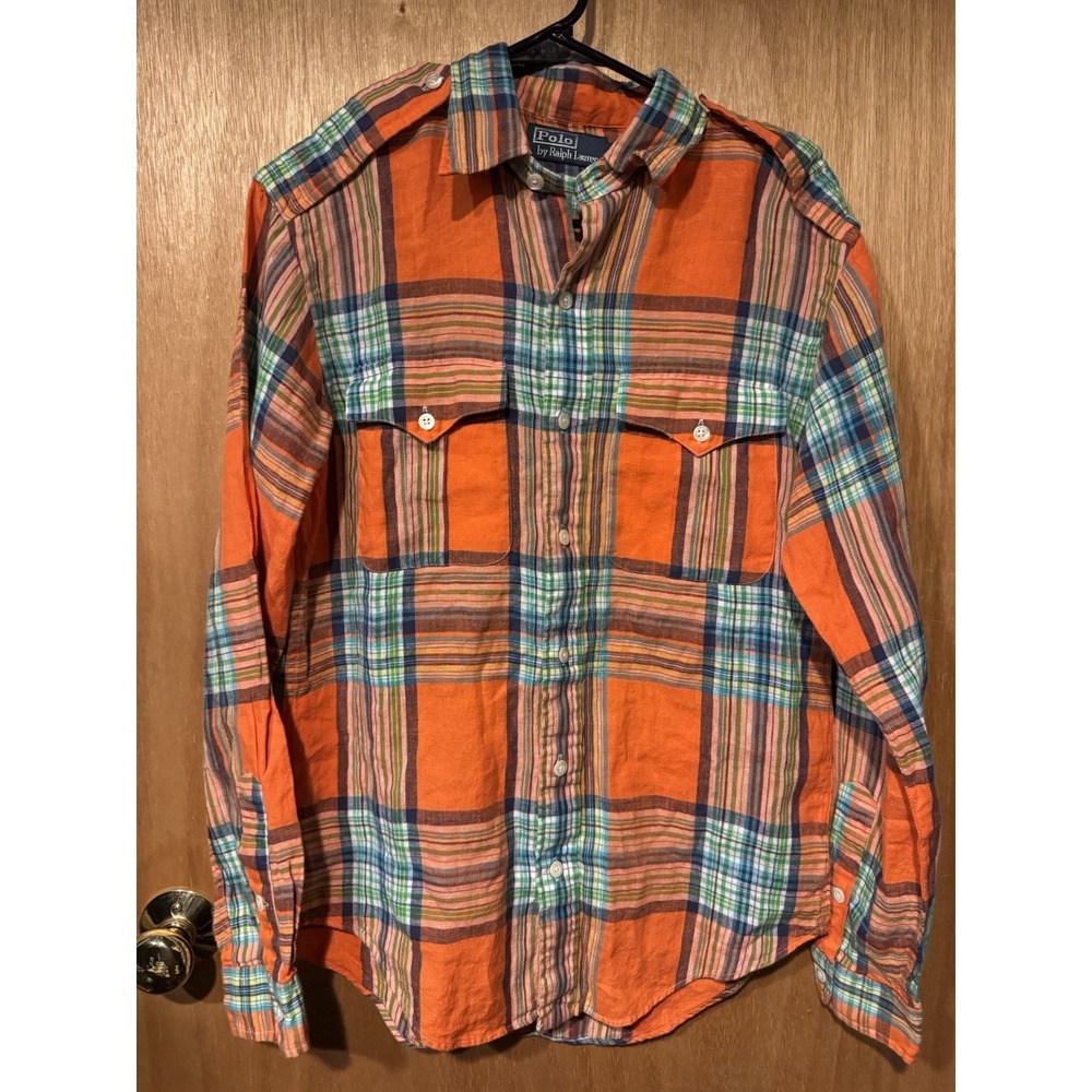 Polo Ralph Lauren Linen Plaid Shirt With Shoulder Epaulettes smal (F)